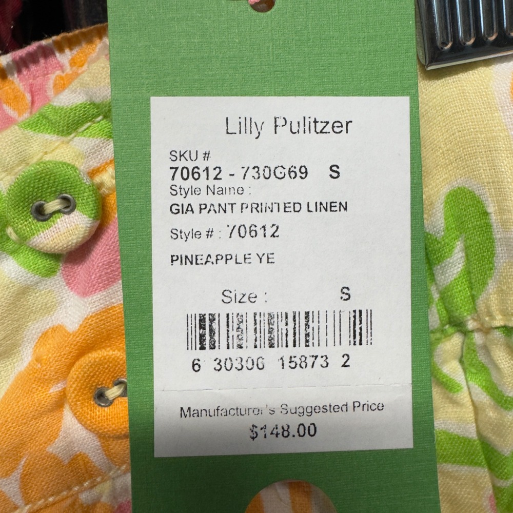 Lilly Pulitzer Gia Printed Linen Pants Yellow Floral Wide Leg Small NWT - Picture 4 of 10